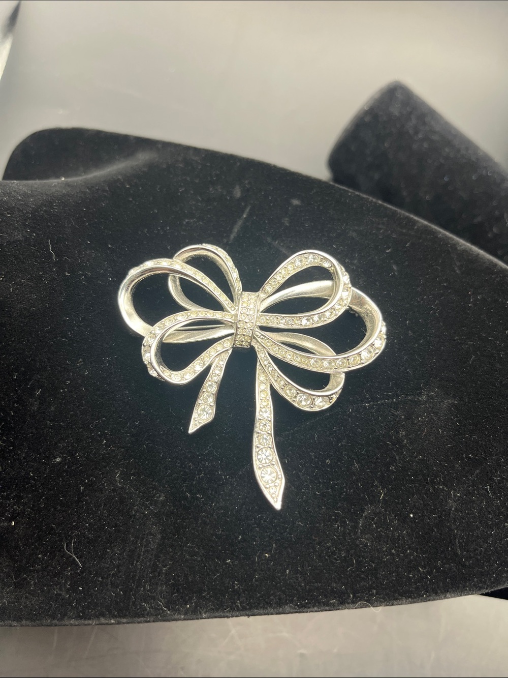 Vintage KJL Kenneth Jay Lane w/ Avon Rhinestone Bow Silver Tone Brooch